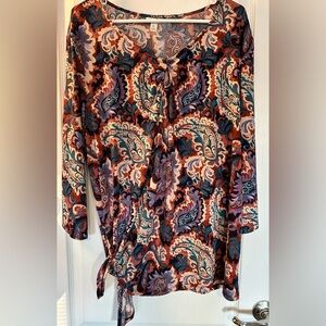 Cato Keyhole Paisley Top Blouse Handkerchief Tie Tunic Size XL Like New